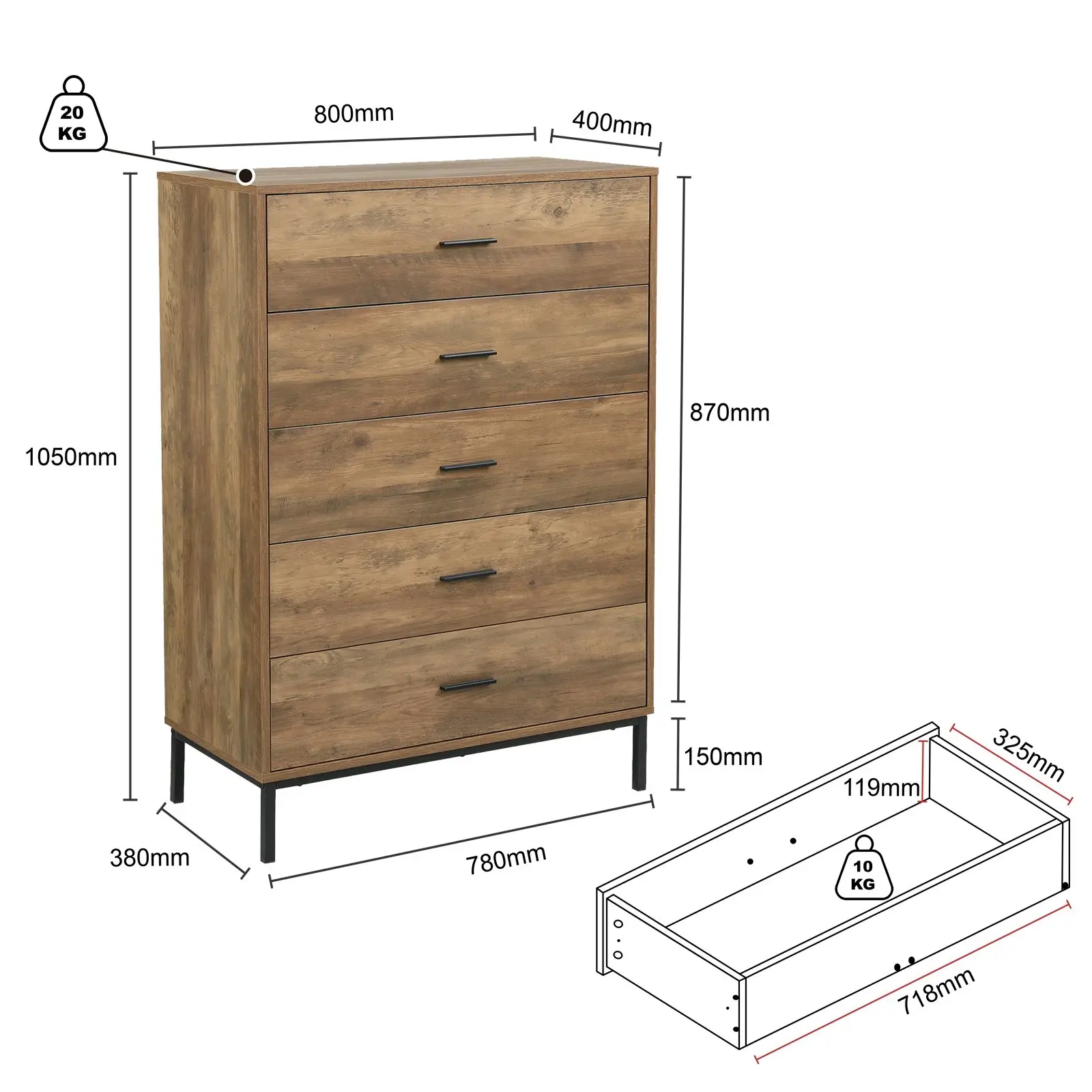 Bronx 5 Chest of Drawers Tallboys & Dressers