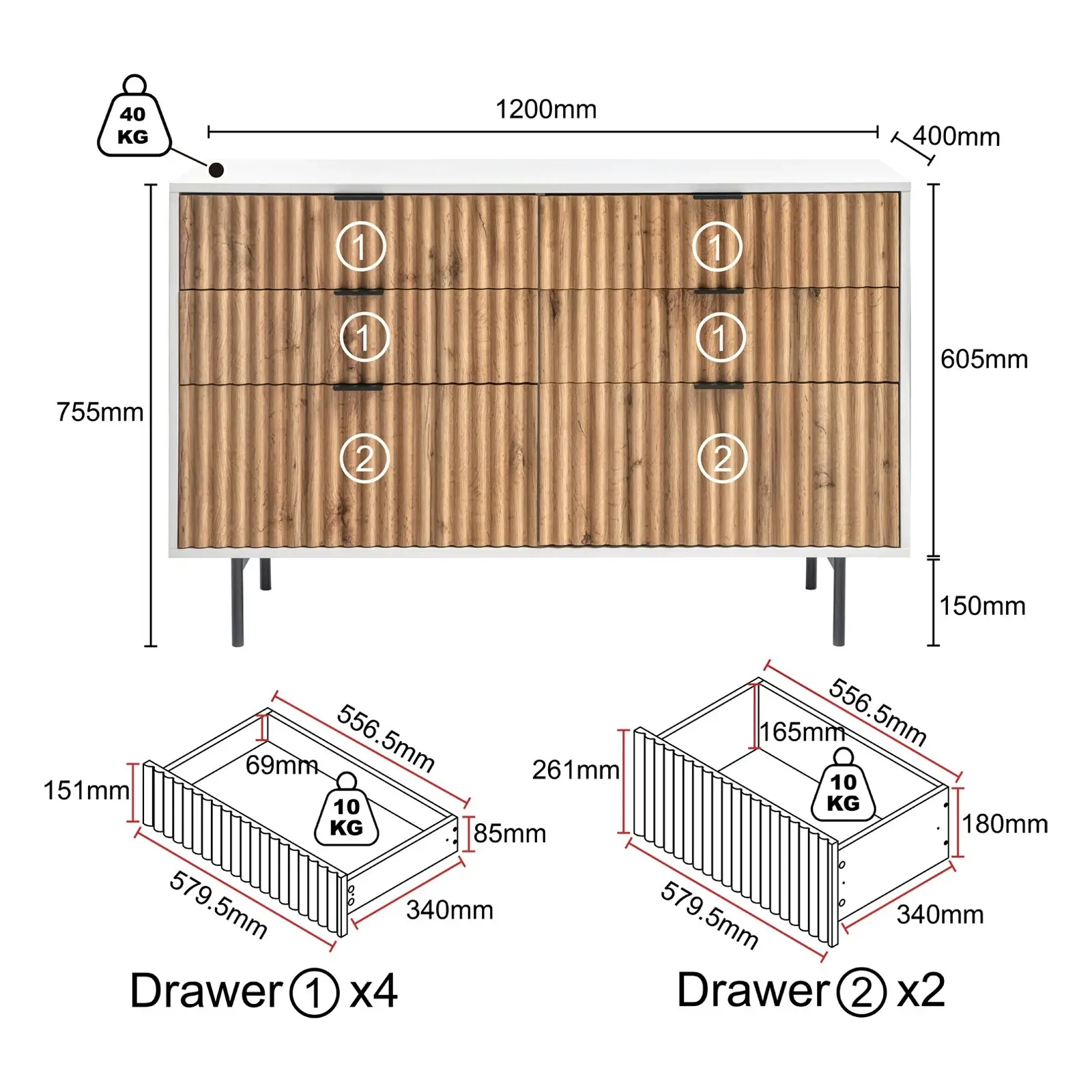 Chelsea Chest of 5 Drawers Dresser and Chest of 6 Drawers Dresser