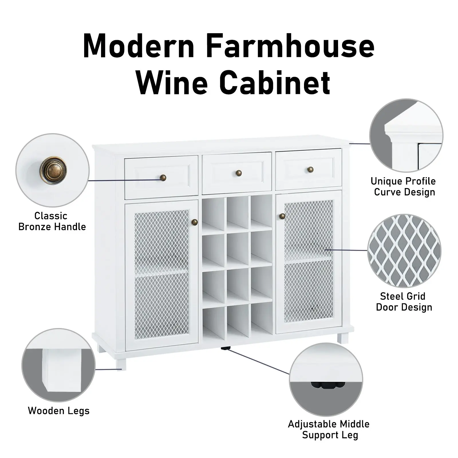 Modern Farmhouse Sideboard Wine Cabinet White | Stylish & Functional Wine Storage