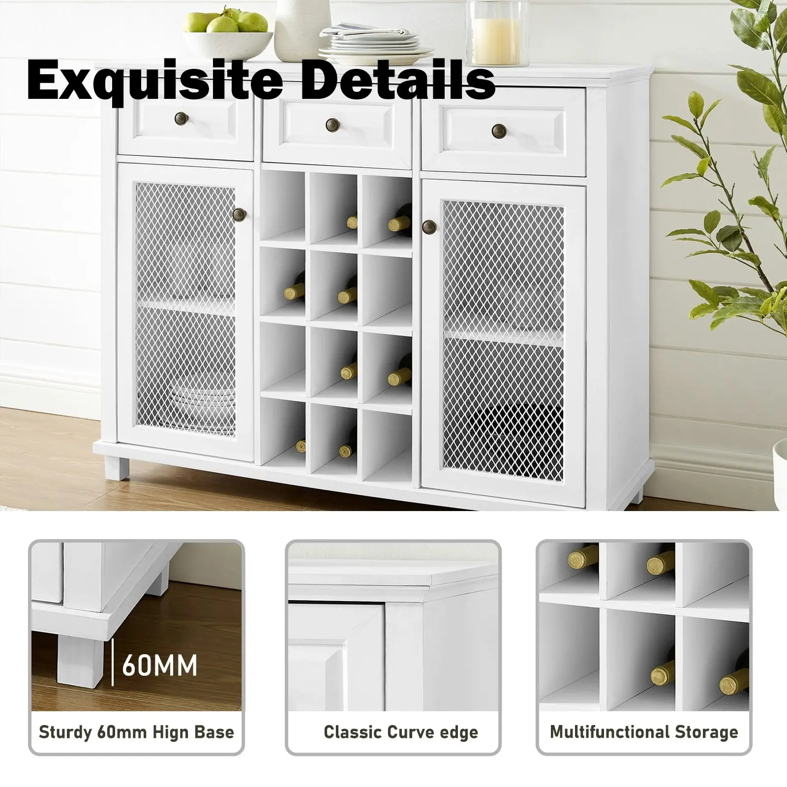 Modern Farmhouse Sideboard Wine Cabinet White | Stylish & Functional Wine Storage