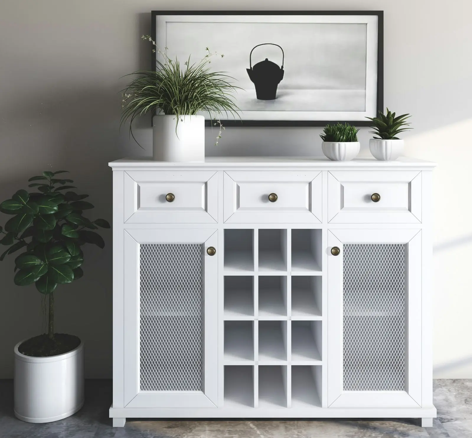 Modern Farmhouse Sideboard Wine Cabinet White | Stylish & Functional Wine Storage