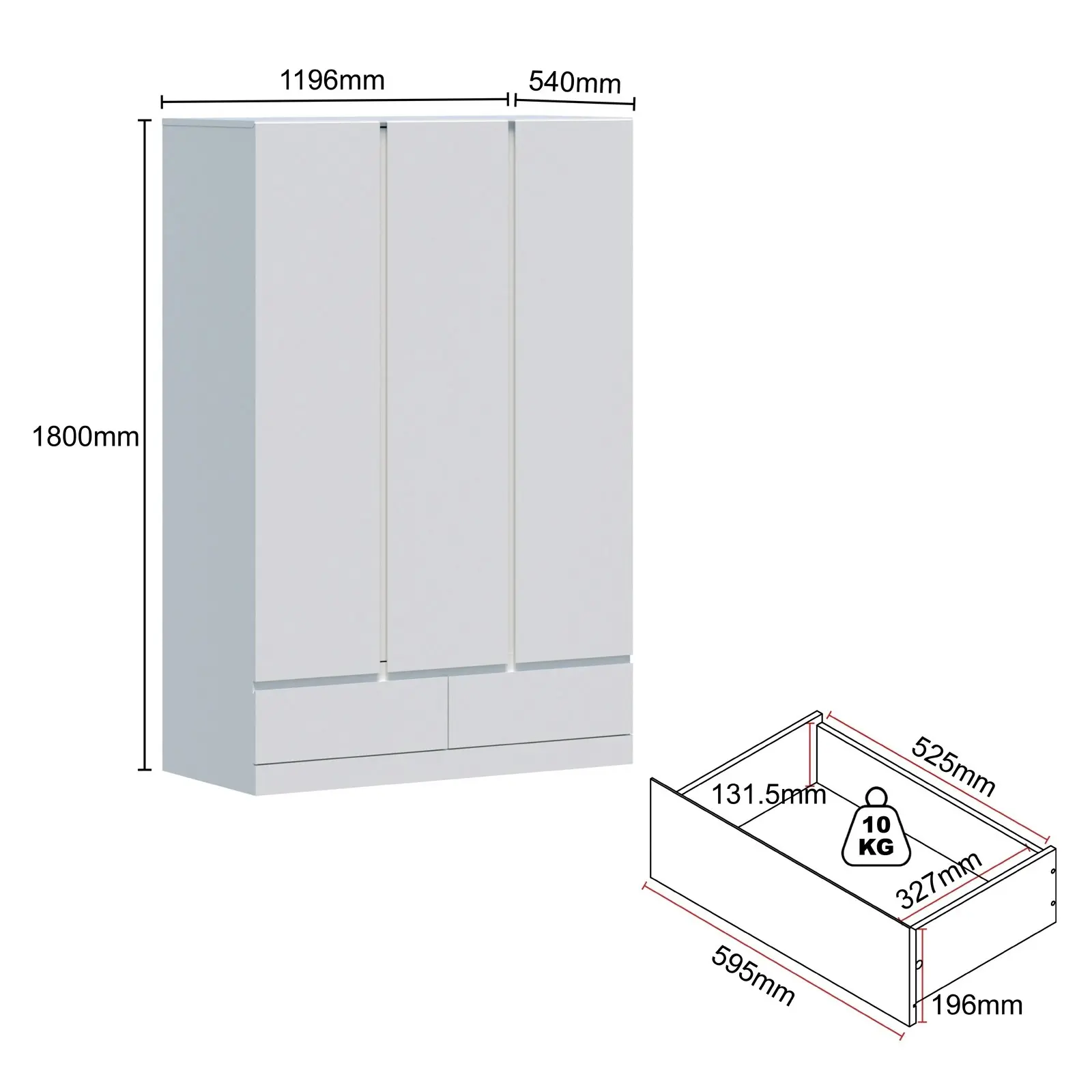 Noosa 3 Door 2 Drawer Wardrobe