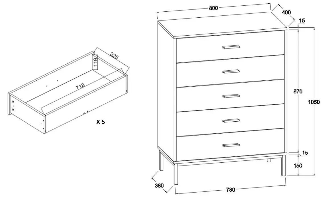 Bronx 5 Drawer & 6 Drawer Chest Bundle | Modern Storage for Your Home