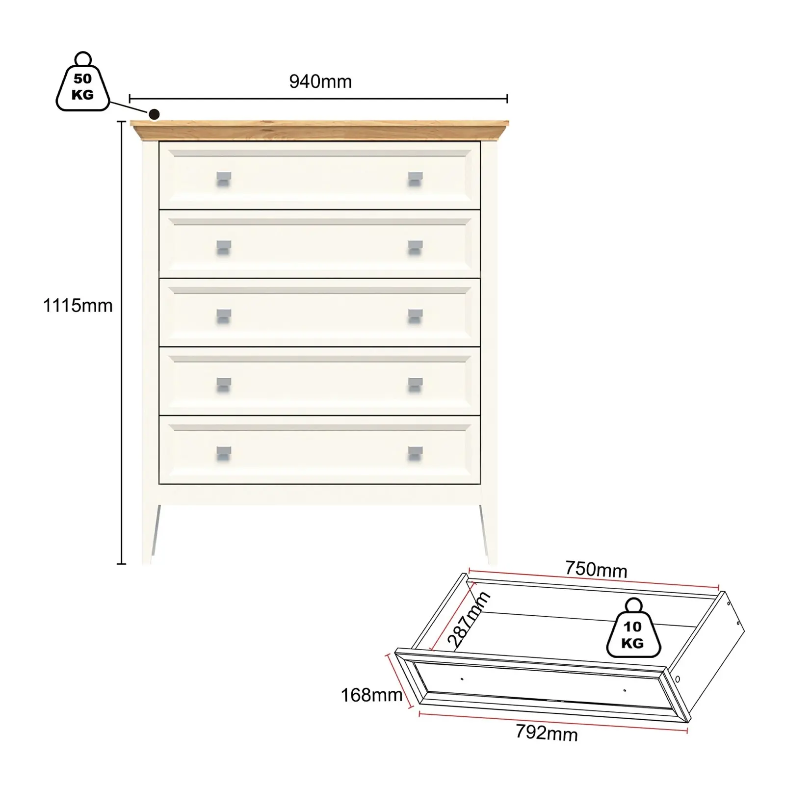 Coogee 5 Chest of Drawers Chest Tallboy and Console Table Bundle  Versatile Storage Solutions