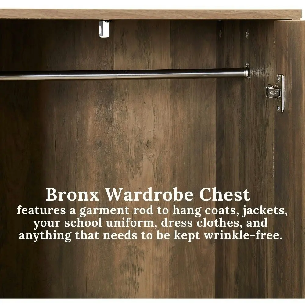 Bronx Wardrobe Tall Chest 2 Drawers 2 Door W/Hanging Rod