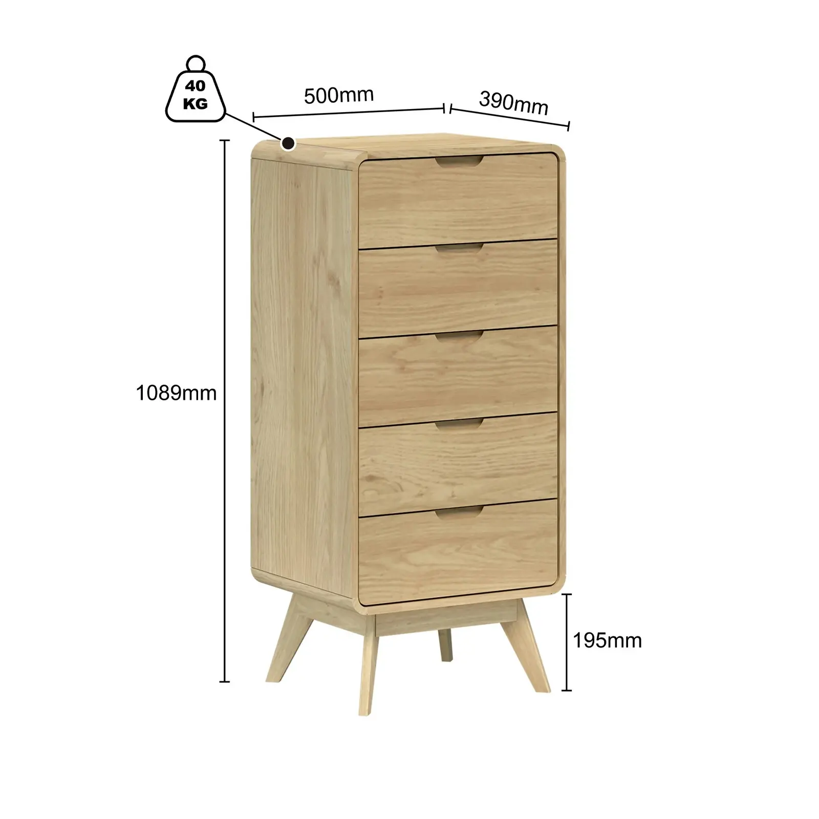 Oslo 5 Drawer Narrow Chest of Drawers | Stylish Vertical Storage Solution for Bedrooms