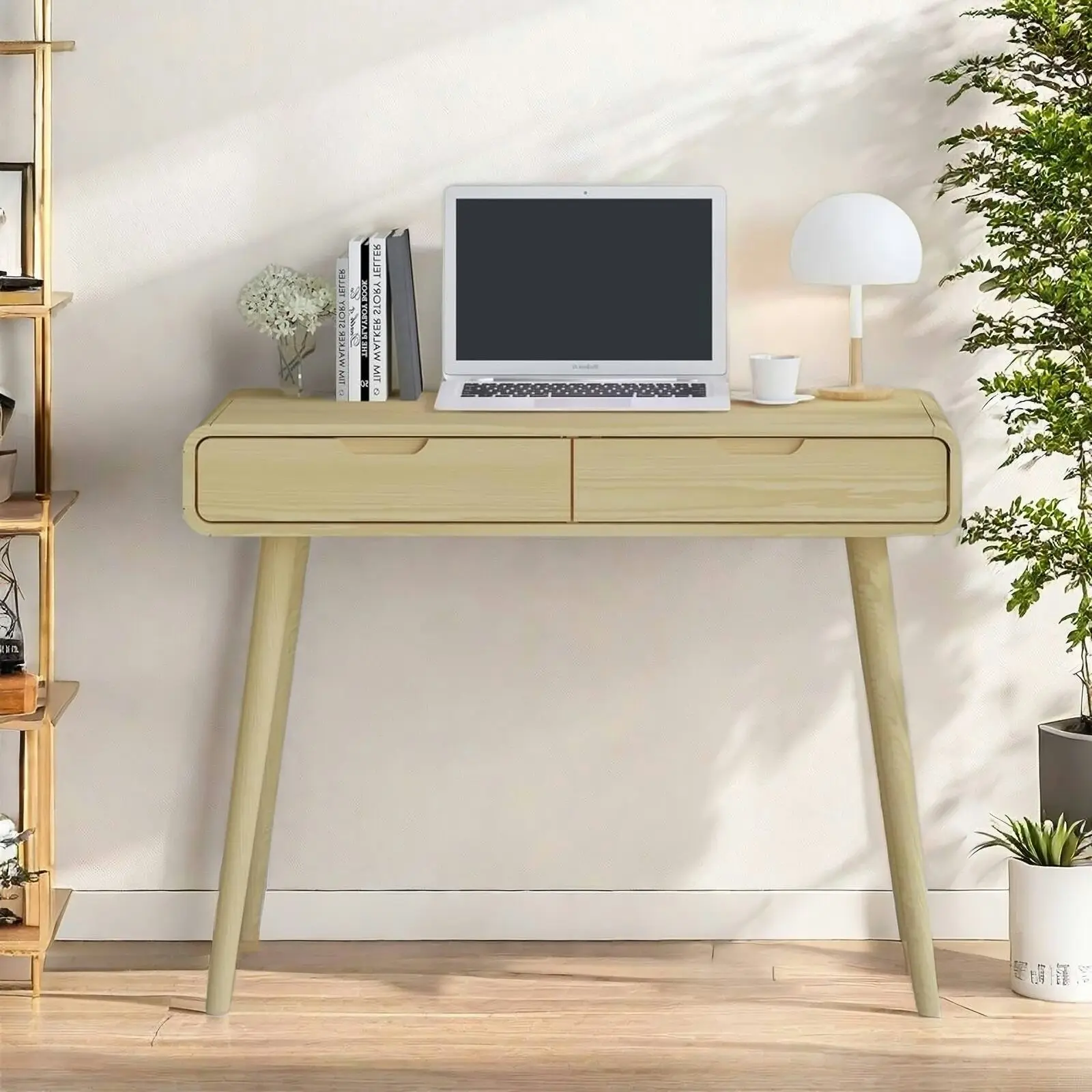 Home Office Writing Table Workstation | Scandi Design in Light Oak Finish with 2 Drawers