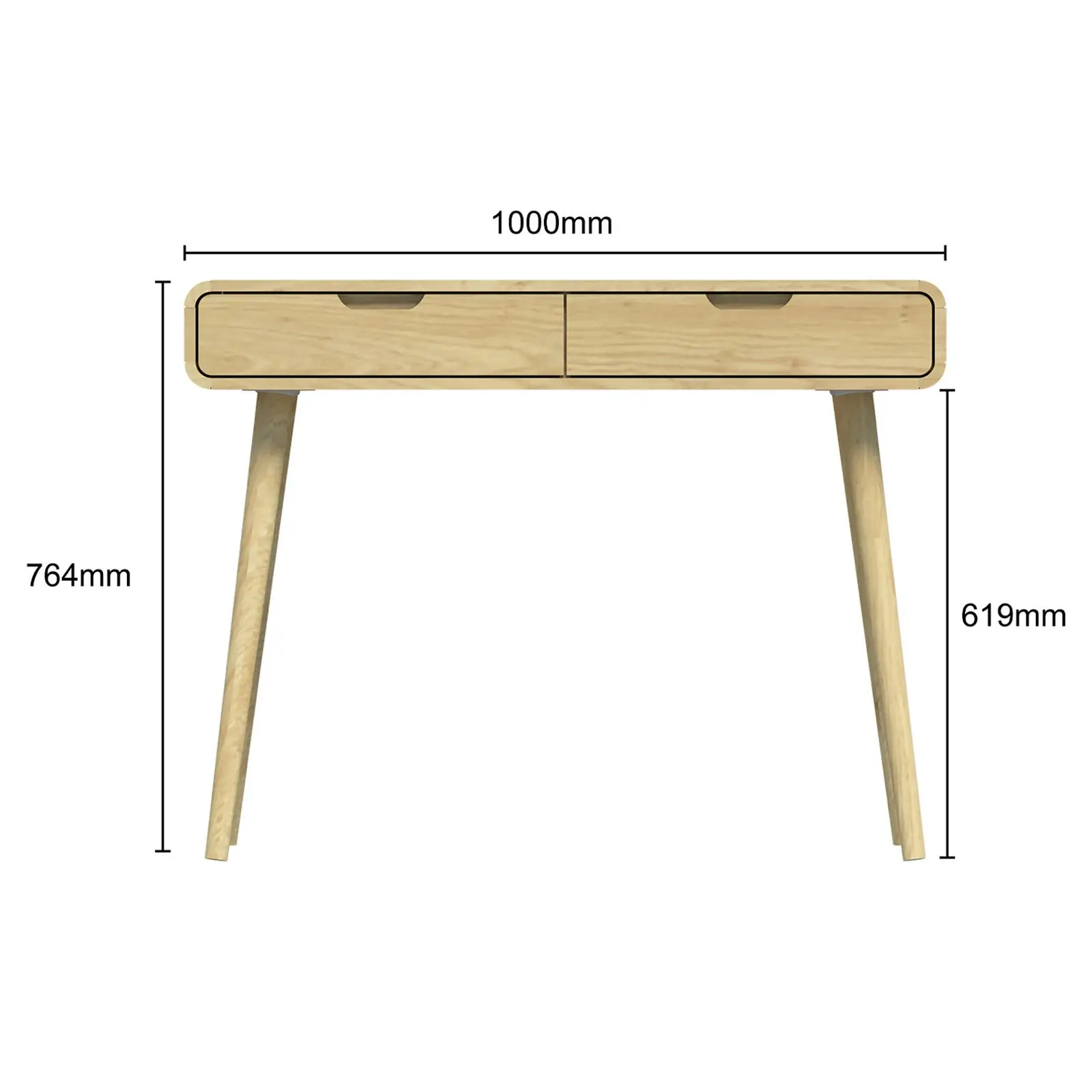 Home Office Writing Table Workstation | Scandi Design in Light Oak Finish with 2 Drawers