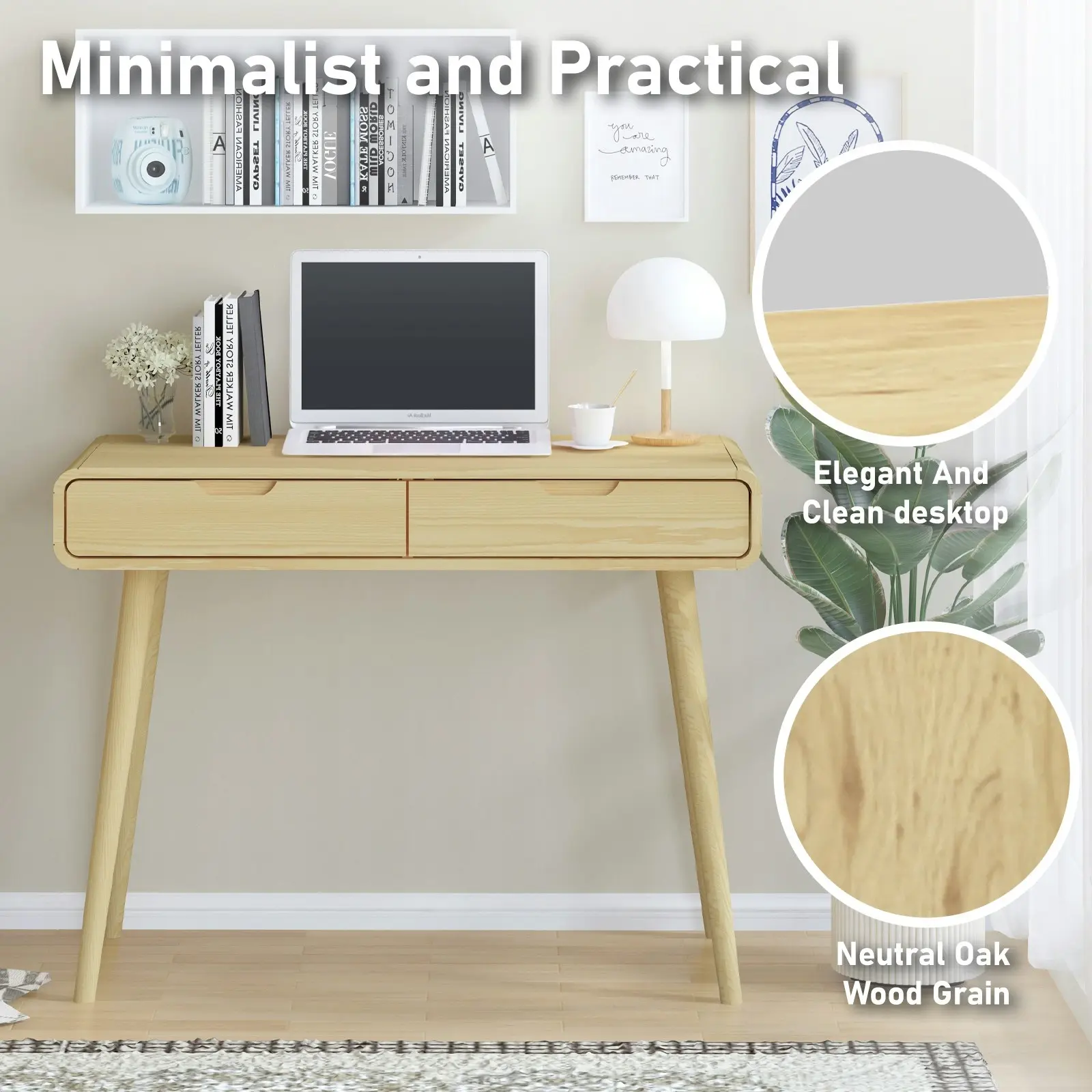 Home Office Writing Table Workstation | Scandi Design in Light Oak Finish with 2 Drawers