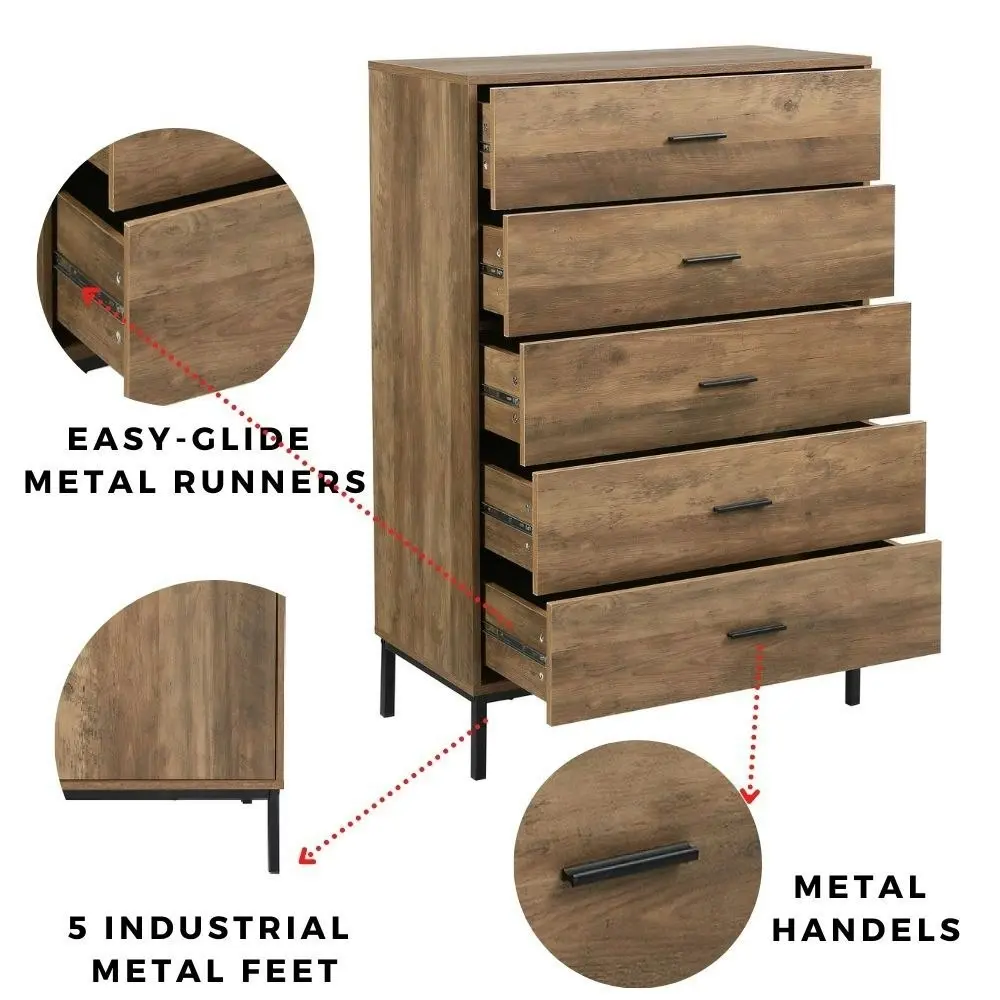 Bronx 5 Drawer Chest & 2 Bedside Tables Bundle | Complete Bedroom Storage Set