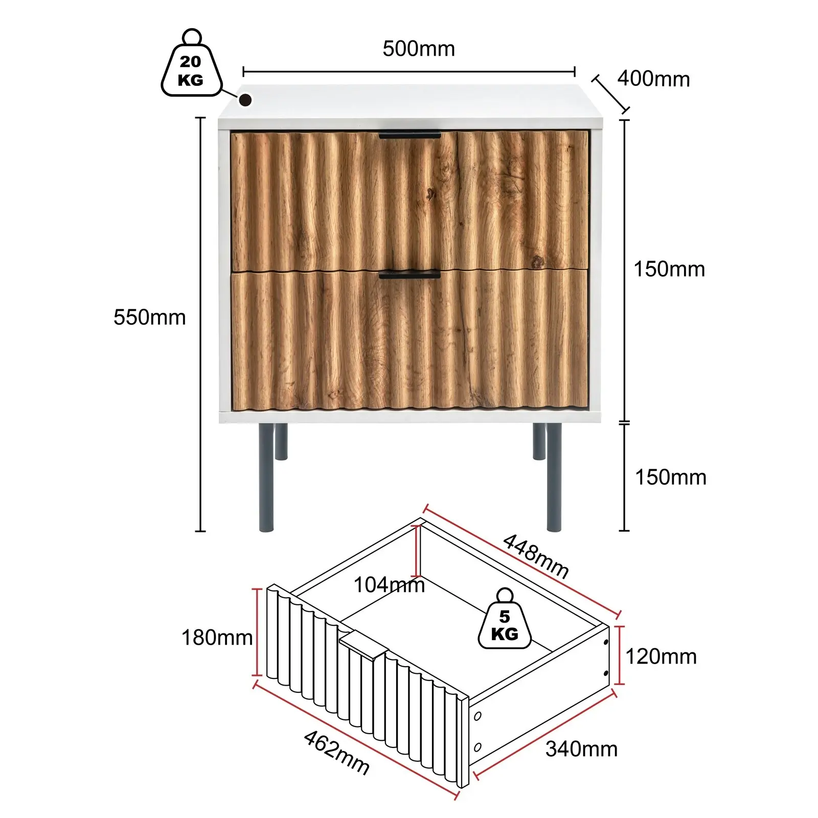 Chelsea 2 Drawer Bedside Table