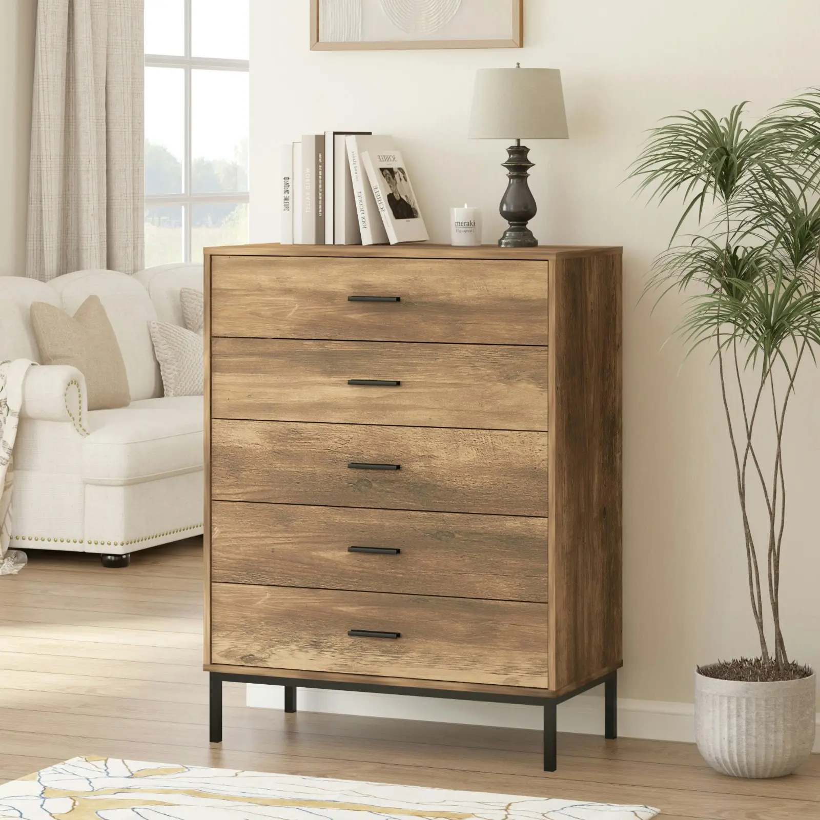 Bronx 5 Chest of Drawers Dresser 1 unit + Bedside Table 1 unit Bundle