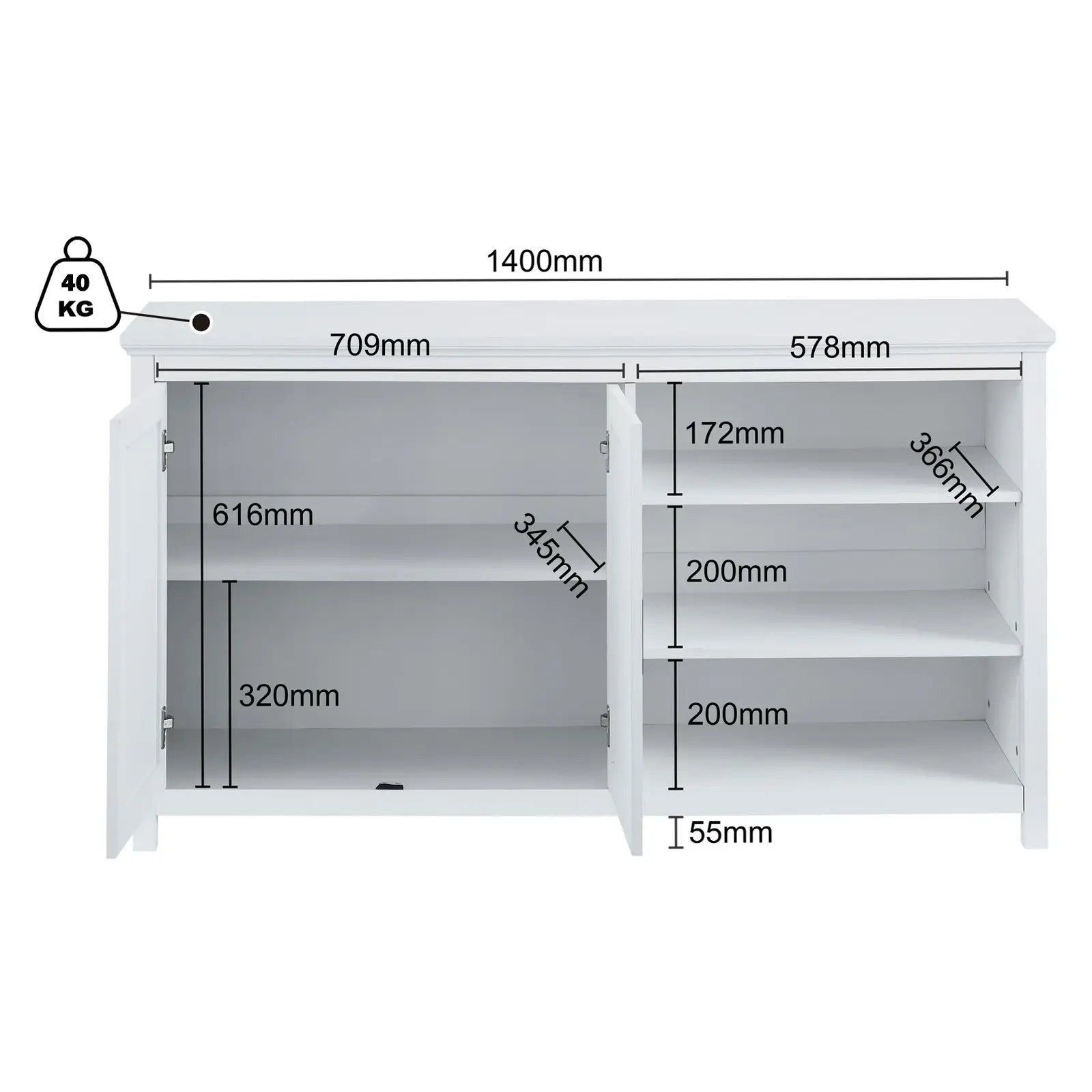 Hallway Bezel Top Sideboard Buffet Cabinet in White | Elegant Storage for Modern Homes