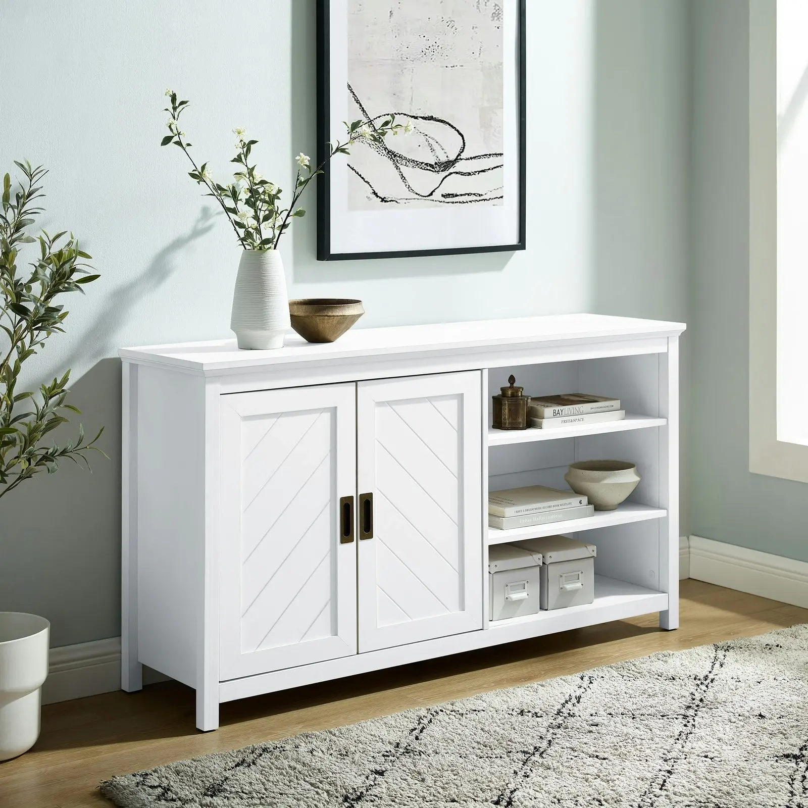 Hallway Bezel Top Sideboard Buffet Cabinet in White | Elegant Storage for Modern Homes