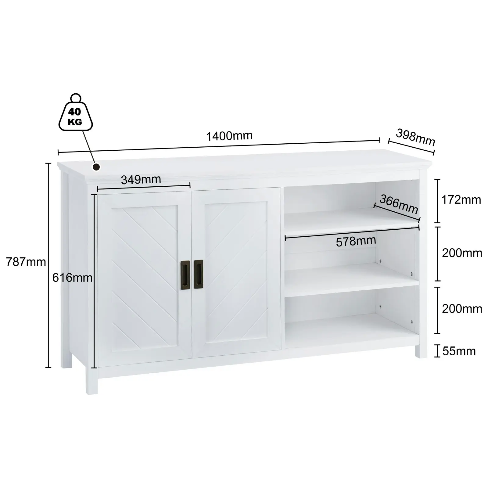 Hallway Bezel Top Sideboard Buffet Cabinet in White | Elegant Storage for Modern Homes