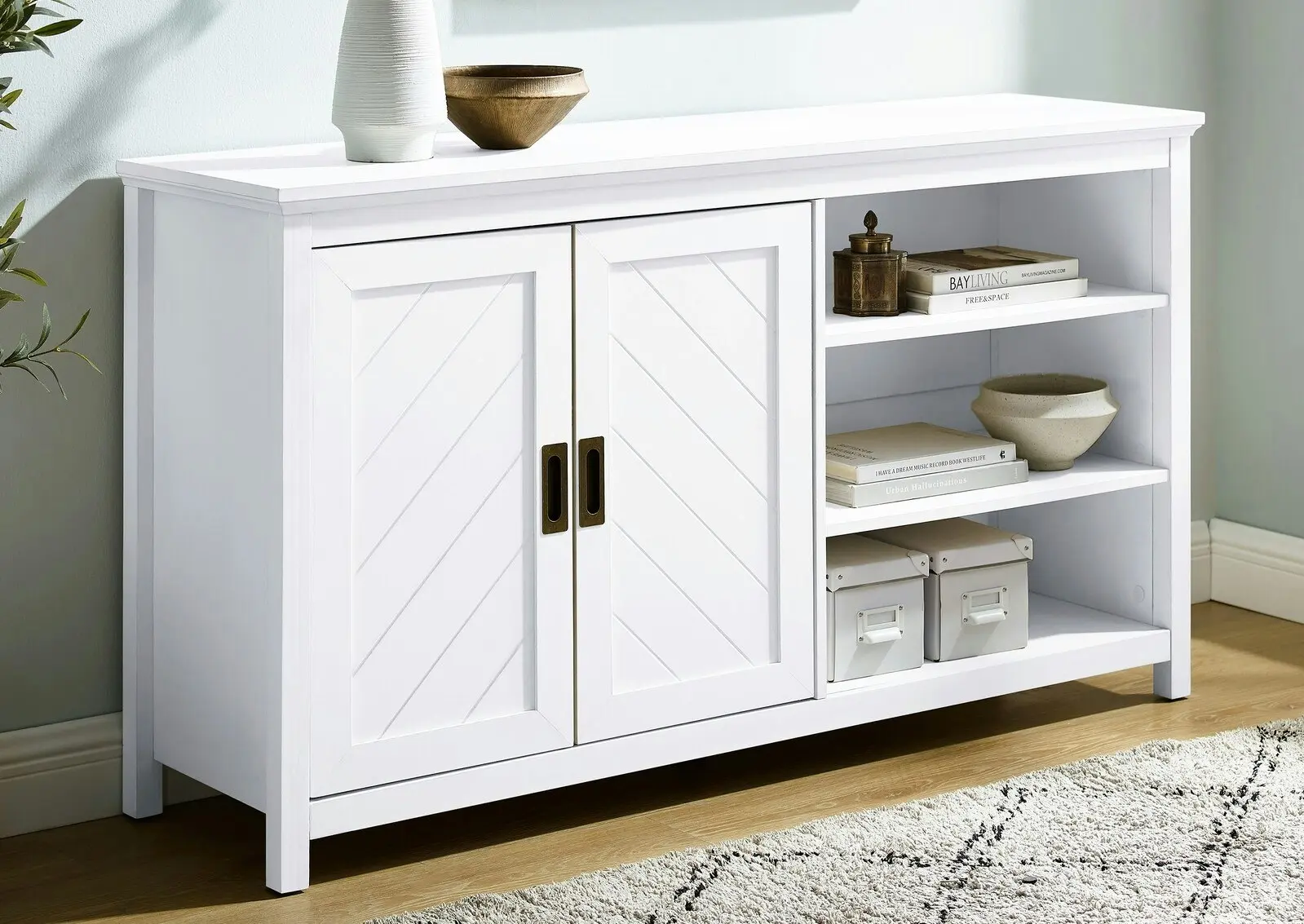 Hallway Bezel Top Sideboard Buffet Cabinet in White | Elegant Storage for Modern Homes