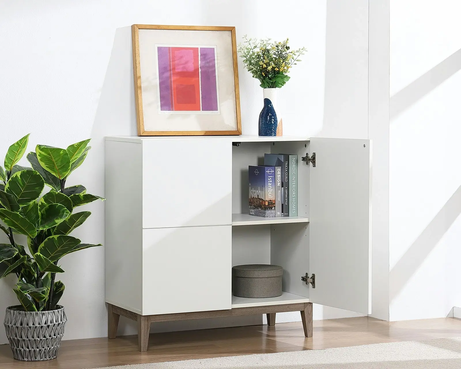 Hugo Compact Sideboard Buffet Cabinet in White | Stylish & Space-Saving Storage