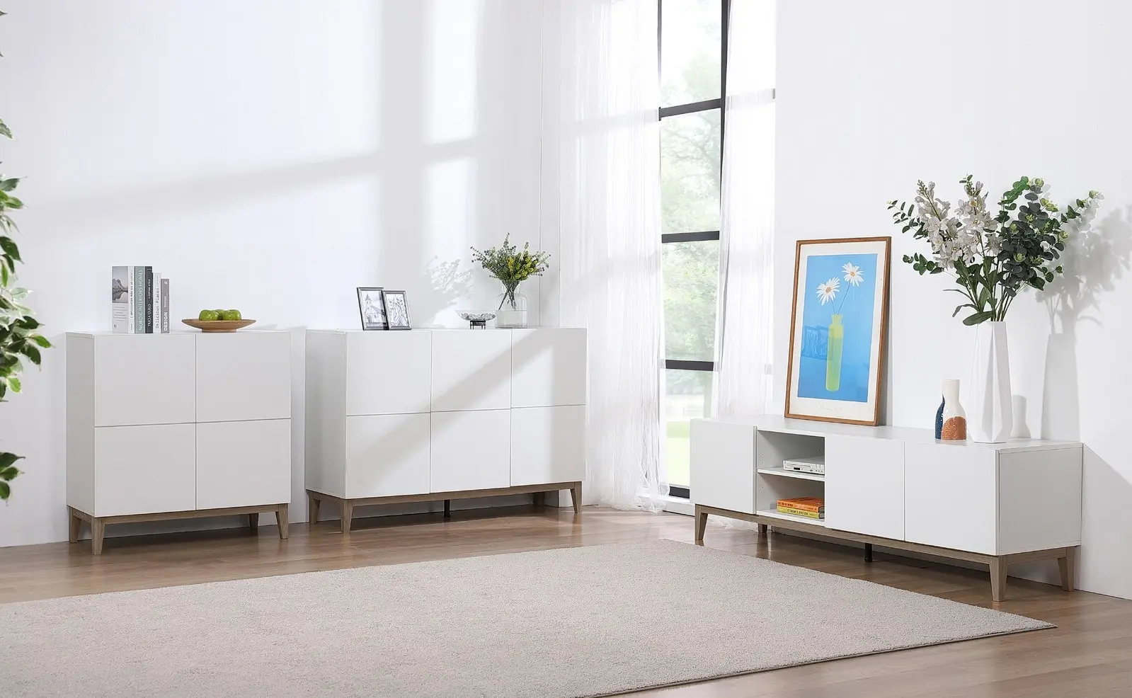 Hugo Compact Sideboard Buffet Cabinet in White | Stylish & Space-Saving Storage