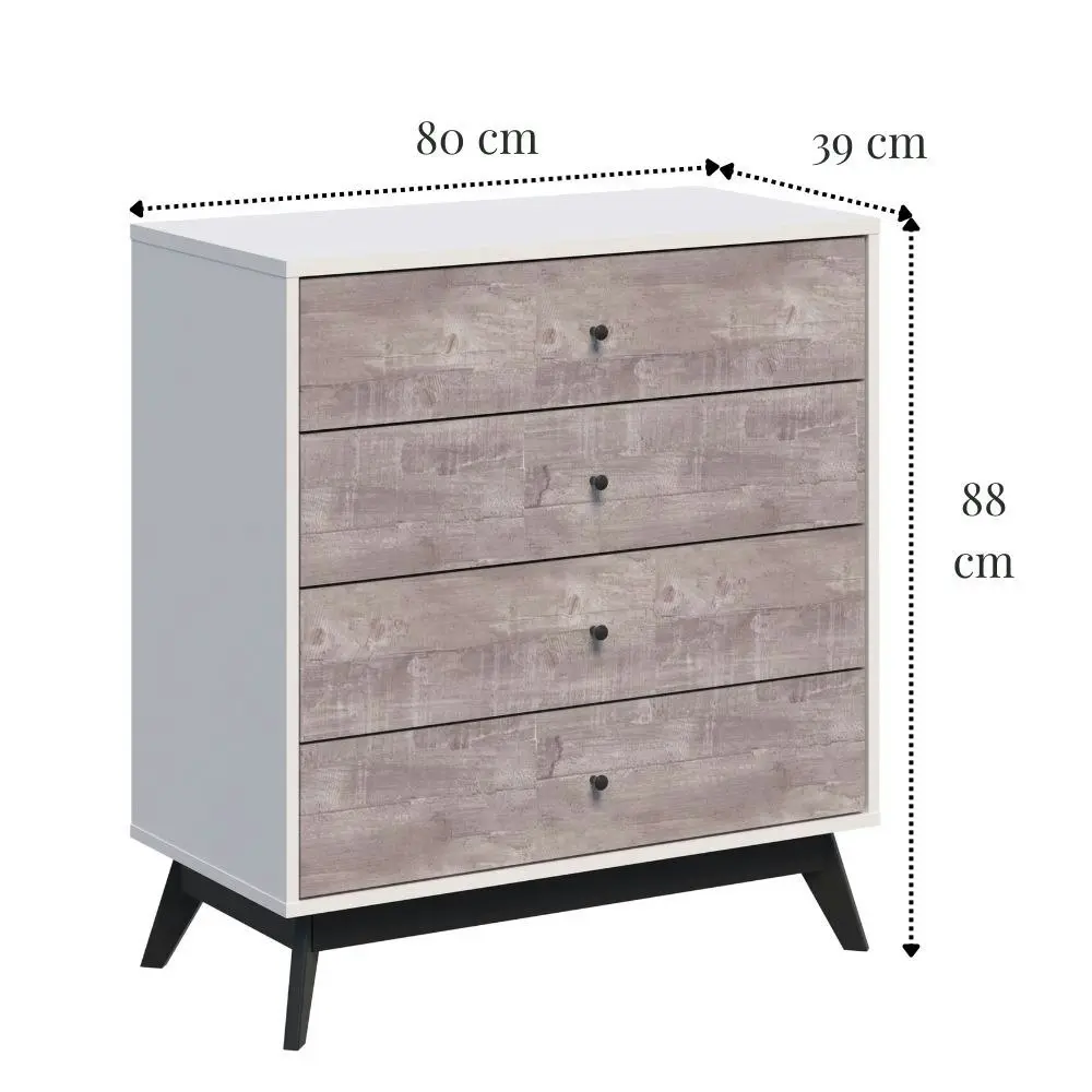 Bella Bedroom Set: 4 Chest of Drawers and 2 Bedside Tables Complete Furniture Collection