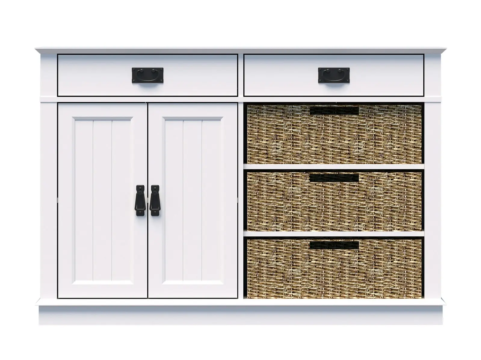 Kimberly White Buffet Cabinet 2 Drawers 2 Doors & Seagrass Baskets | Stylish Storage for Your Home