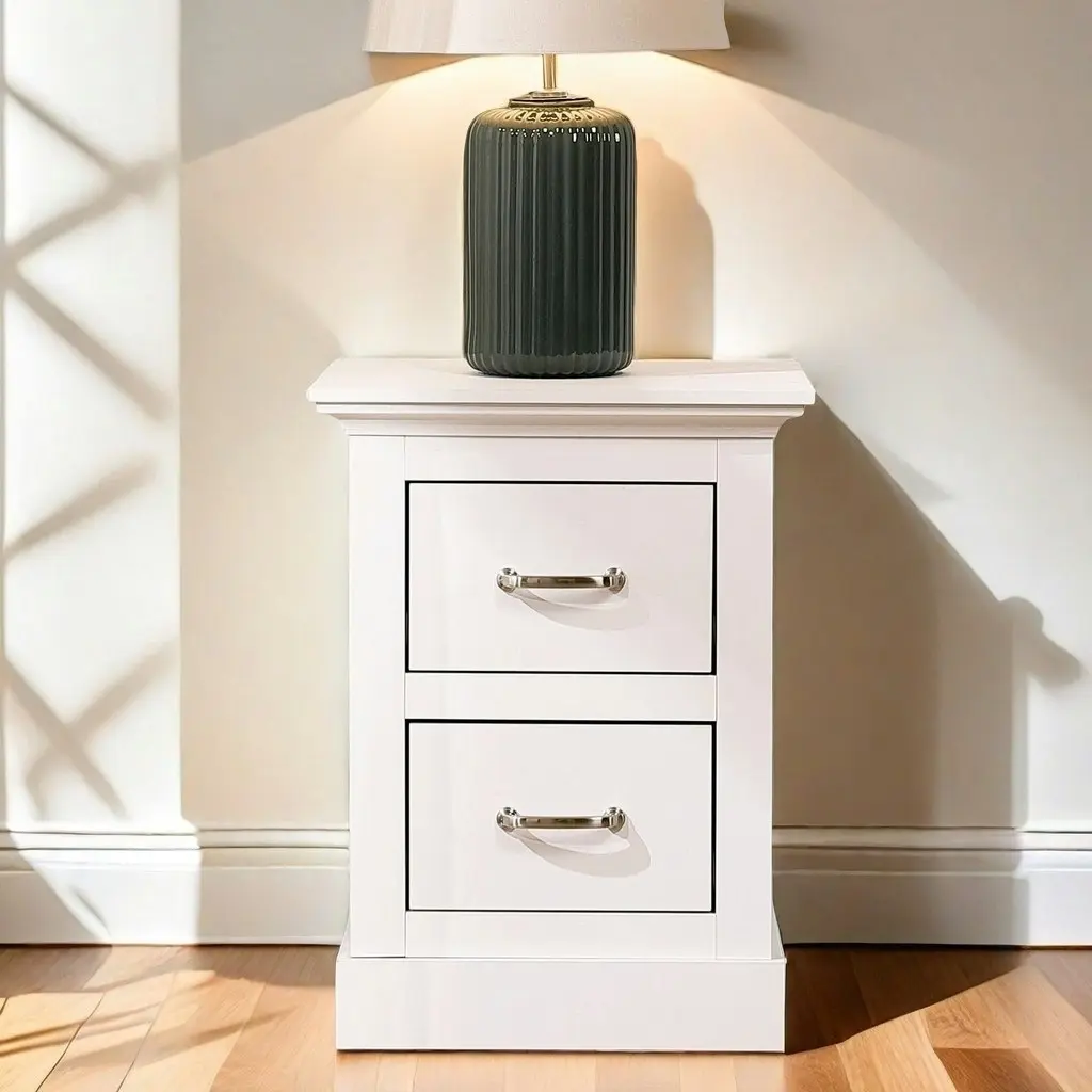 Ashford White 2 Drawer Bedside Table  Elegant Storage Solution for Your Bedroom