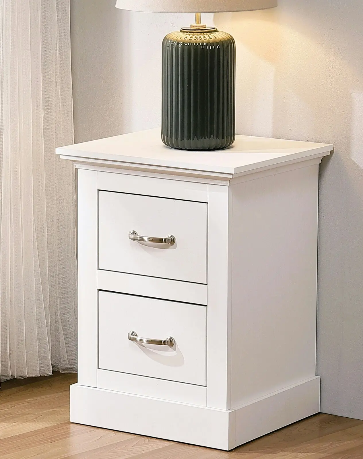 Ashford White 2 Drawer Bedside Table  Elegant Storage Solution for Your Bedroom