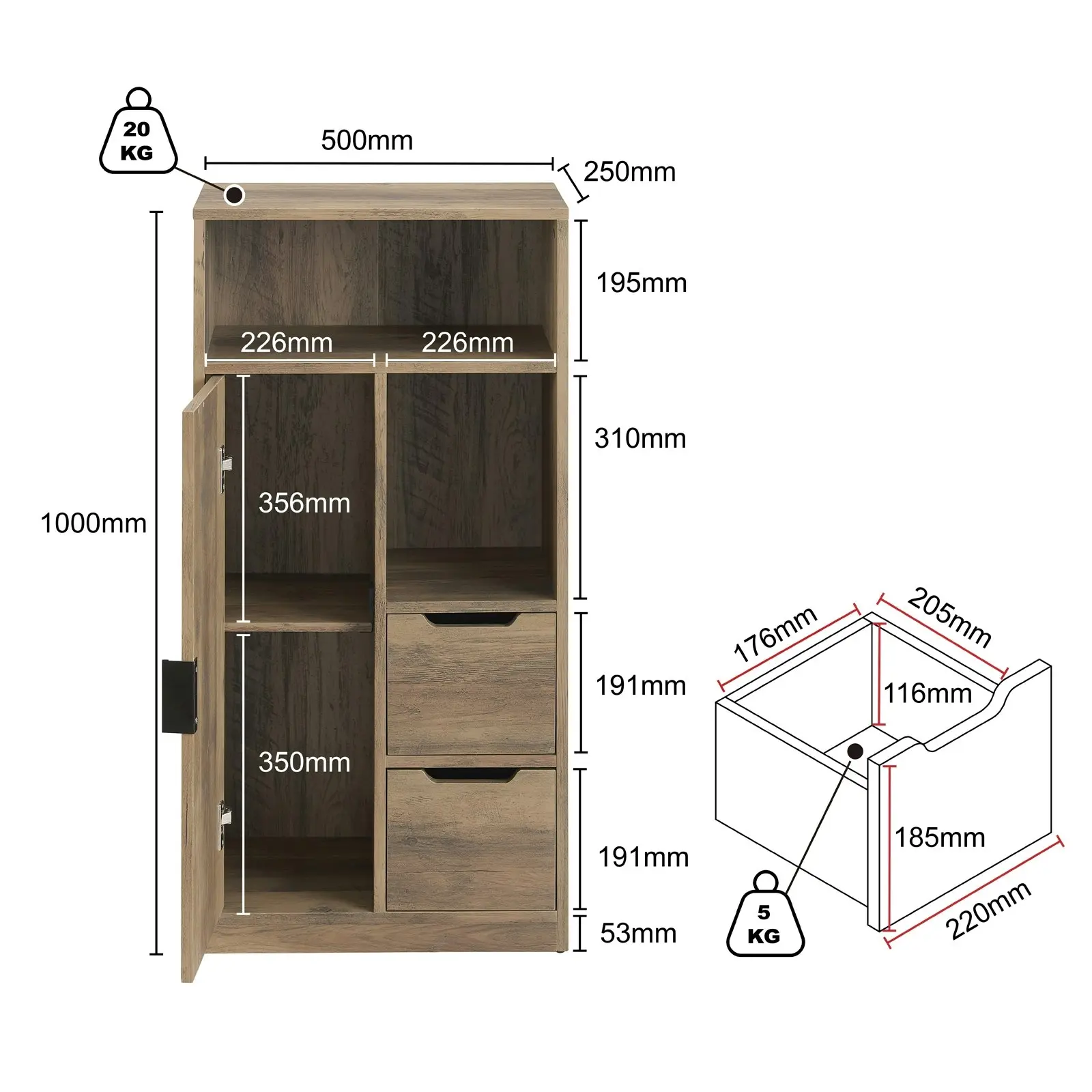 Bronx Bathroom Storage Cabinet | 2 Drawers & 1 Door for Stylish Organization