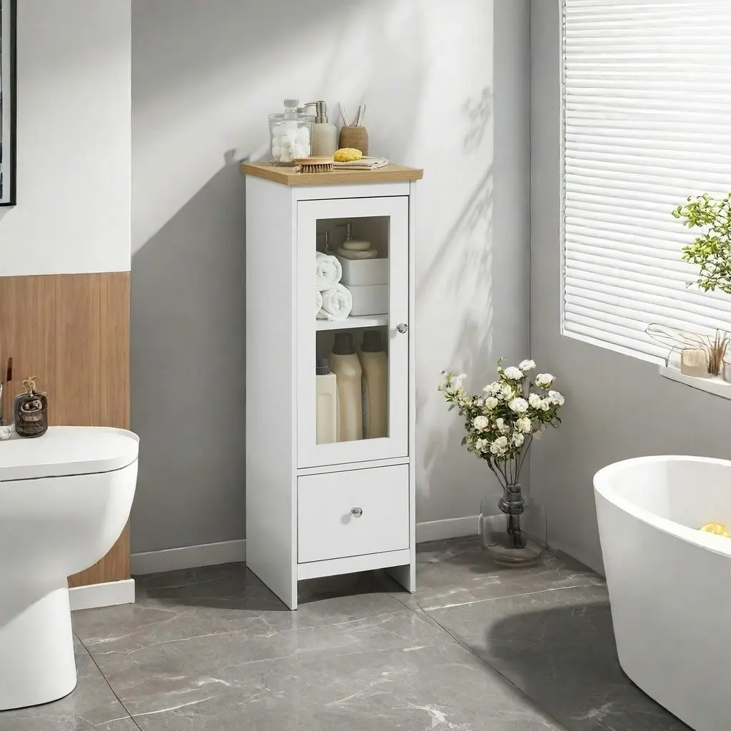 Glass Door Bathroom Cabinet | Durable Storage for Towels Toiletries