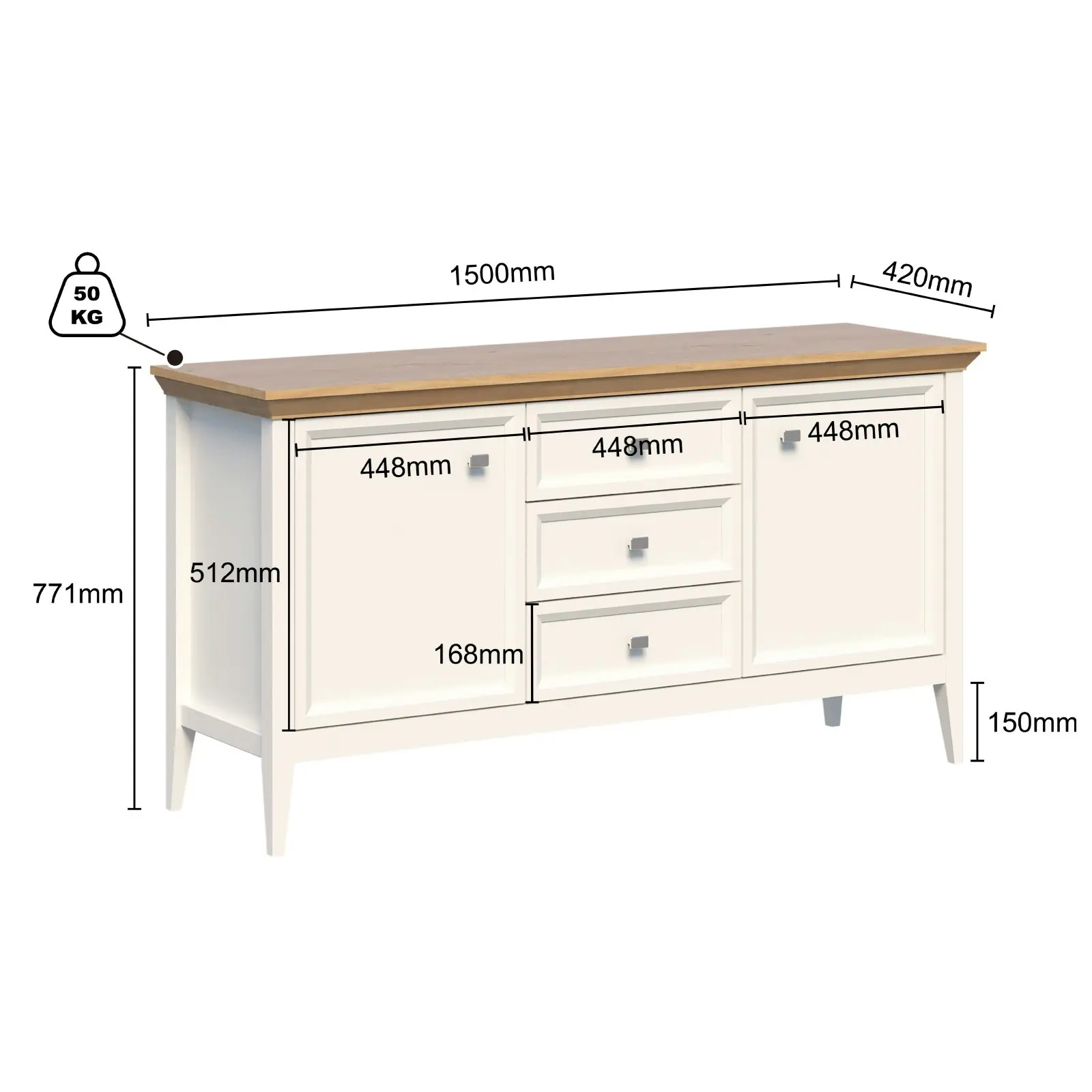 Coogee 2 Door 3 Drawer Large Buffet Sideboard with Dresser | Elegant & Versatile Storage Solution