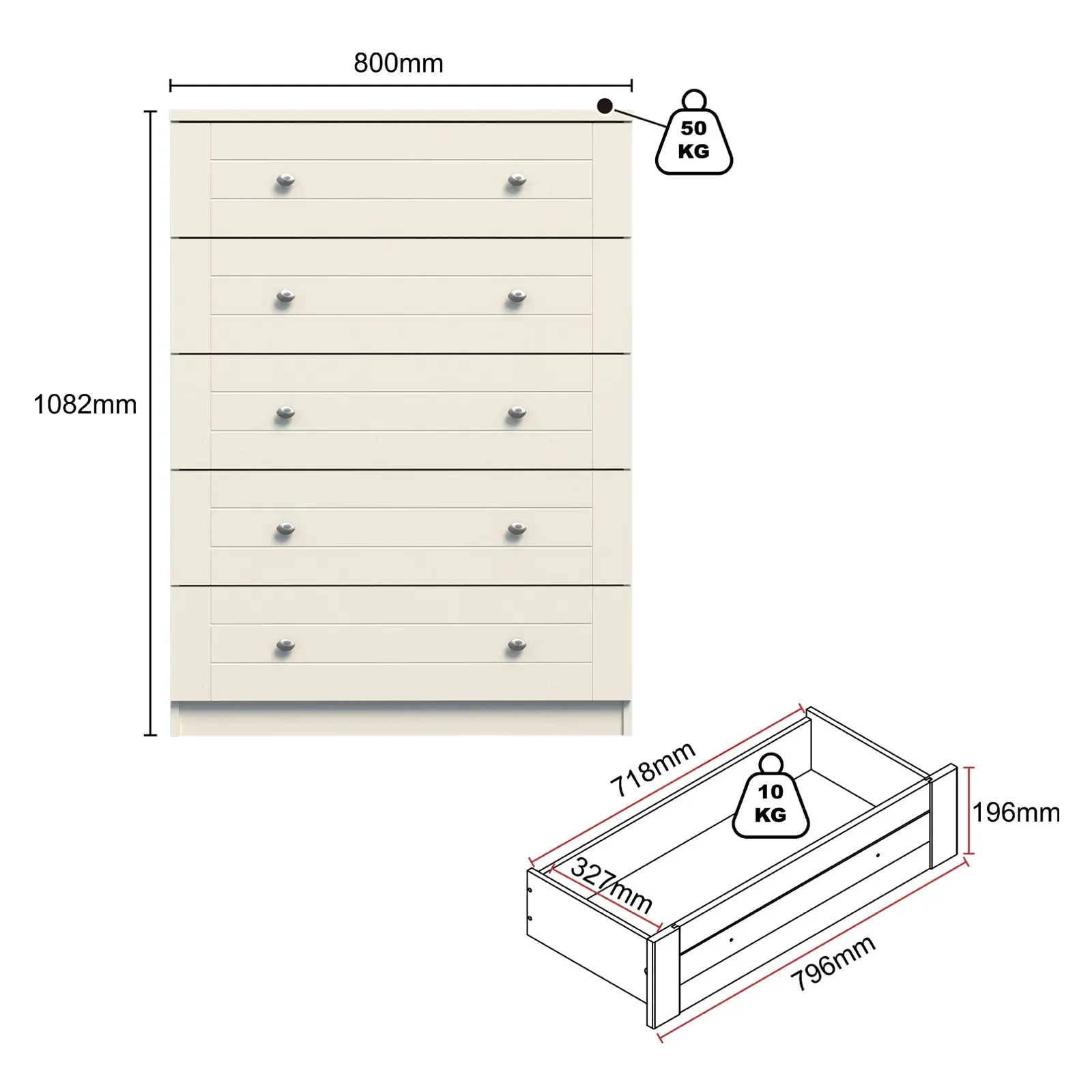 Harriet 5 Drawer Chest of Drawers Tallboy Dresser & Bedside Table Set  Elegant Bedroom Storage