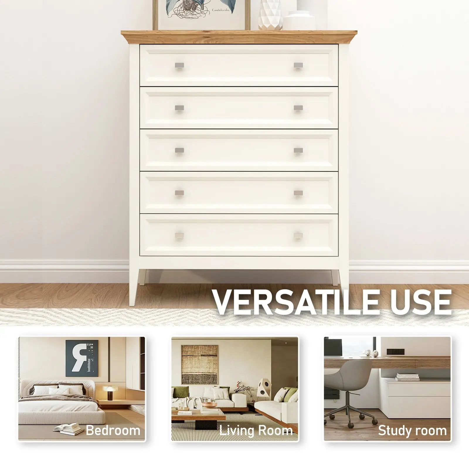 Coogee 5 Drawer Chest, 6 Chest of Drawers Dresser, and Console Table  Complete Storage Solution