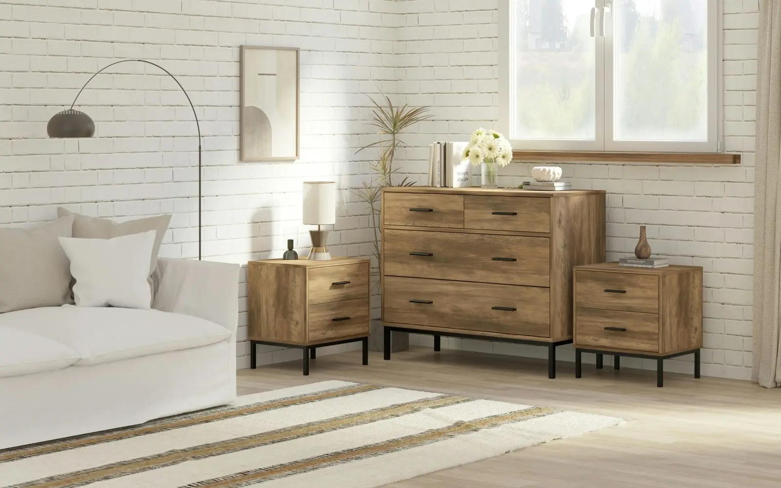 Bronx Bedroom Storage Set | Chest of 4 Drawers Dresser with 2 Bedside Tables for Modern Bedroom Storage