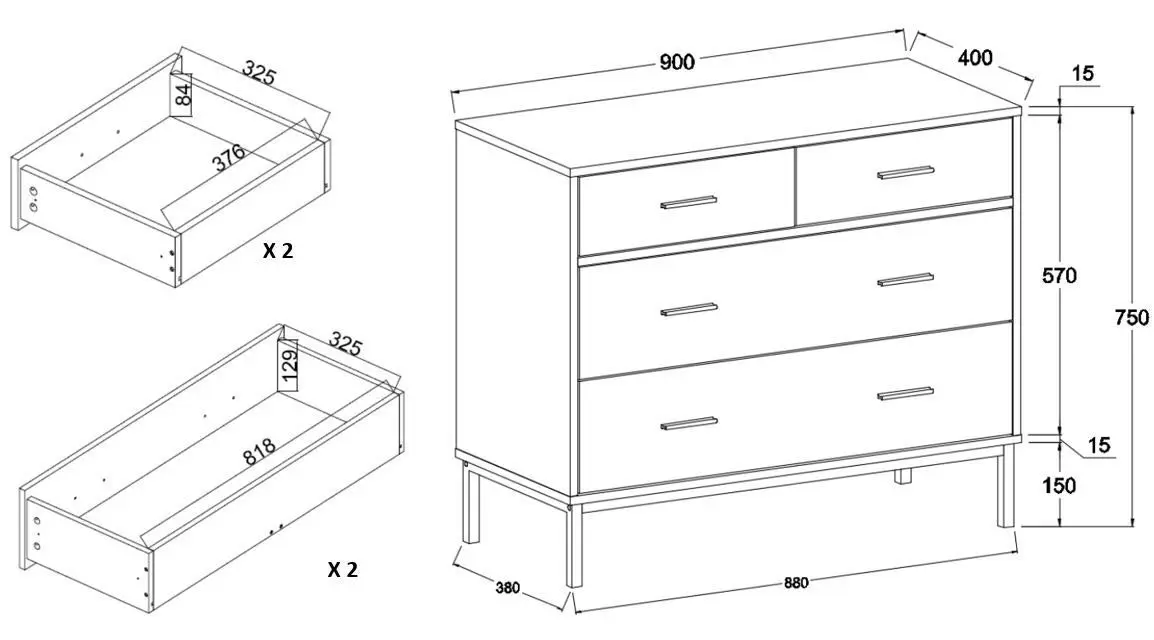 Bronx 4 Piece Set | Wardrobe, 4 Drawer Chest, 1 Bedside Table & 1 Pet Side Table for Modern Bedroom Storage