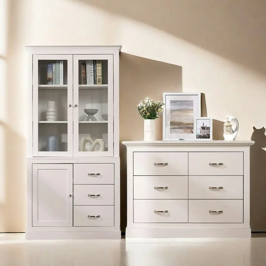 Ashford Chest of 6 Drawers White + Ashford Display Storage Cabinet