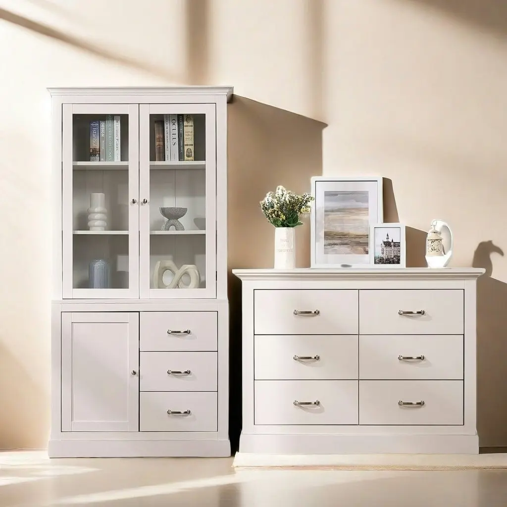 Ashford Chest of 6 Drawers White + Ashford Display Storage Cabinet