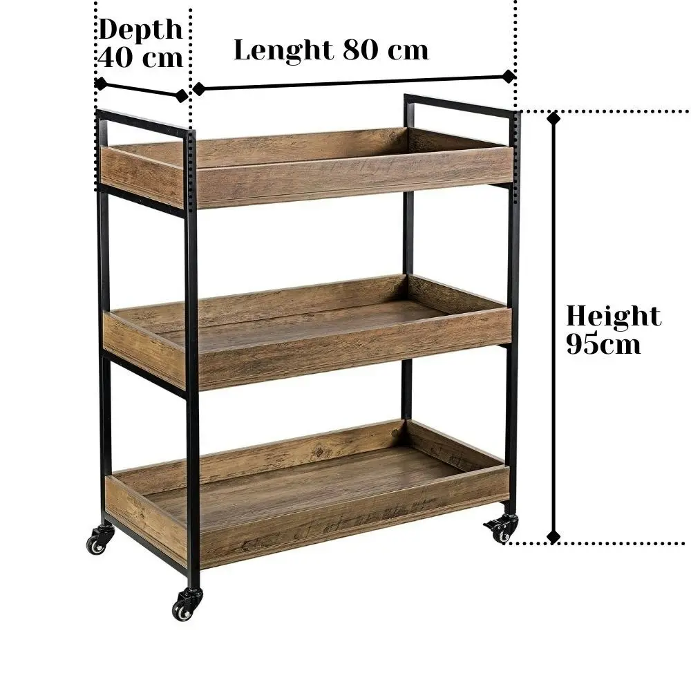 Bronx Kitchen Trolley/ Bar Cart Home Mobile 3 Level Industrial Serving Cart with Castors