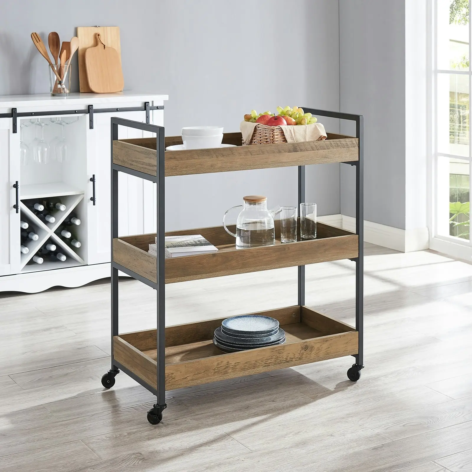 Bronx Kitchen Trolley/ Bar Cart Home Mobile 3 Level Industrial Serving Cart with Castors