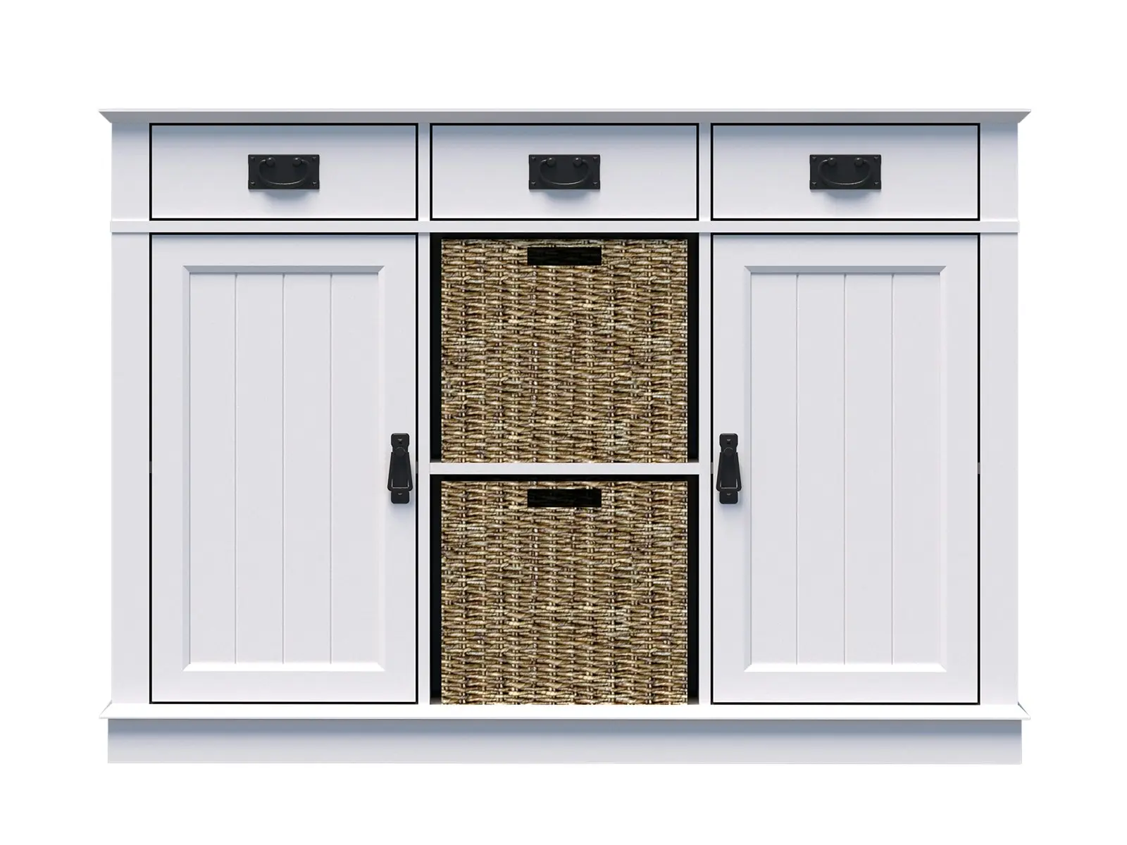 Kimberly White 3 Drawer Storage with 2 Seagrass Baskets | Elegant & Functional Storage Solution