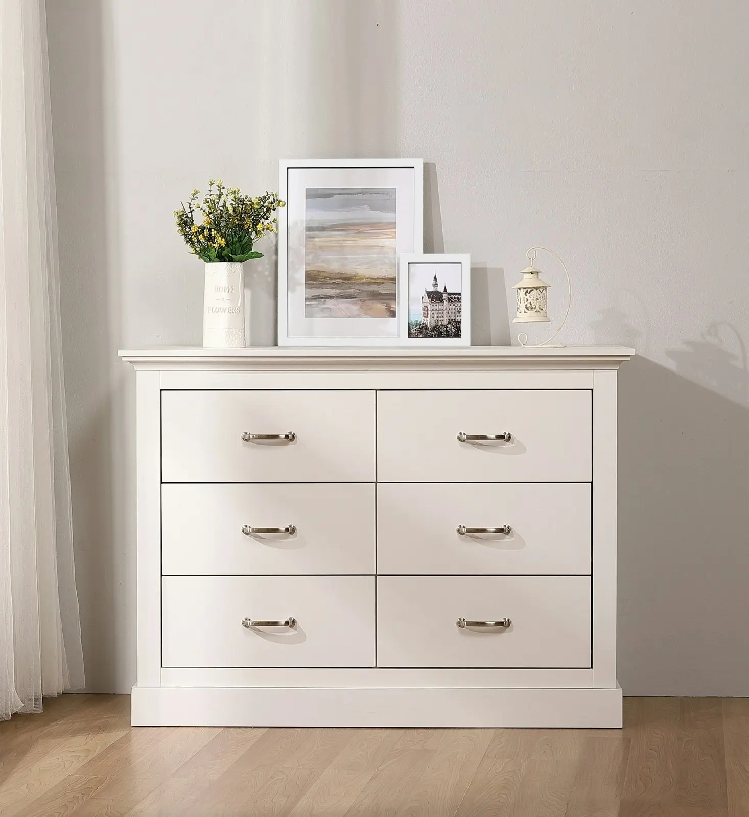 Cosmoliving 6 Chest of Drawers White + Bedside Table