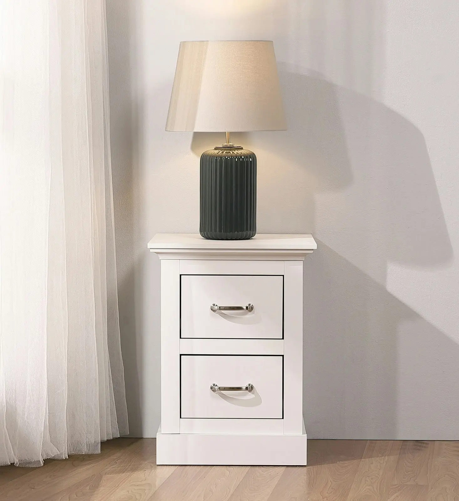 Cosmoliving 6 Chest of Drawers White + Bedside Table