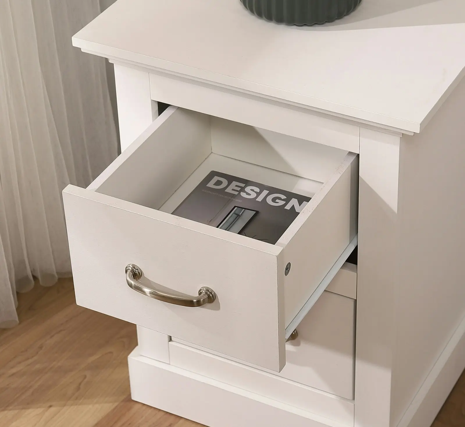 Cosmoliving Bedside Table Side Table Storage Cabinet x 2 White