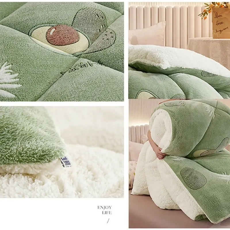 Snowflake Sherpa Fleece Extra Warm Winter Quilt Blanket 150x200cm Avocado Pattern