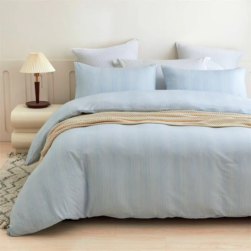 Bamboo Cotton Striped Doona Duvet Quilt Cover Set Blue