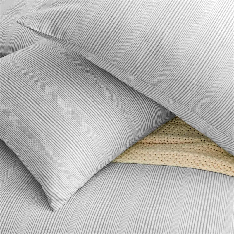 Bamboo Cotton Striped Pattern Doona Duvet Quilt Cover Set Grey