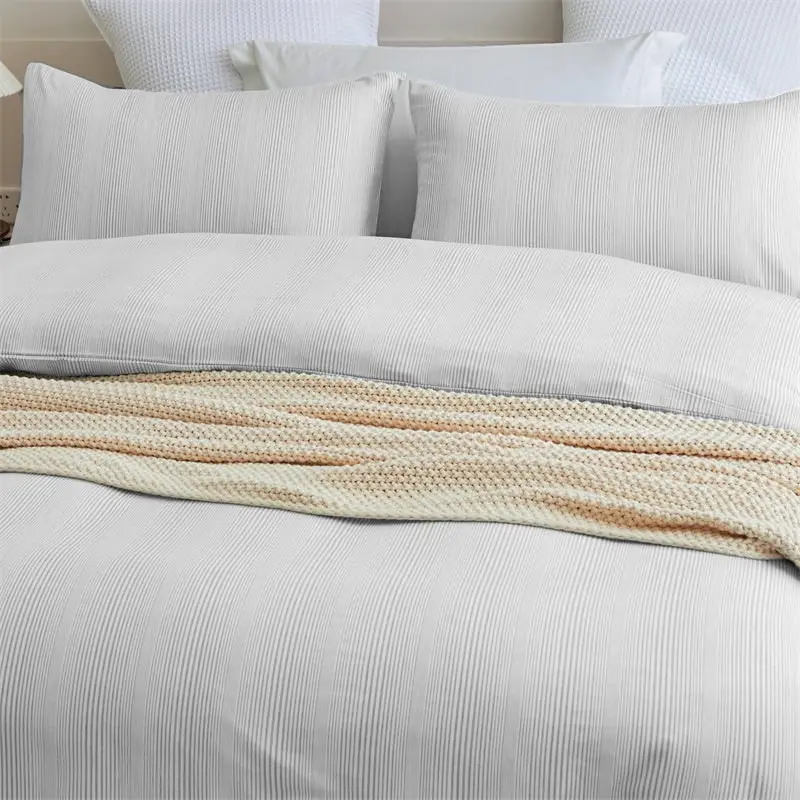 Bamboo Cotton Striped Pattern Doona Duvet Quilt Cover Set Grey