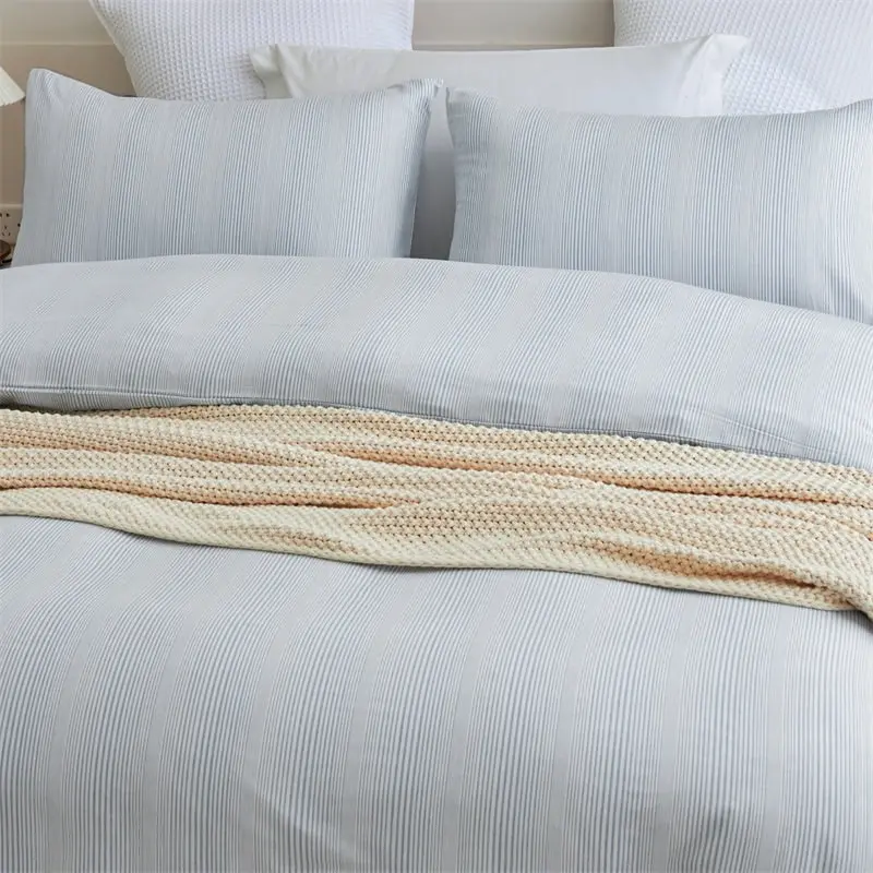 Bamboo Cotton Blue Stripes Pattern Doona Duvet Quilt Cover Set