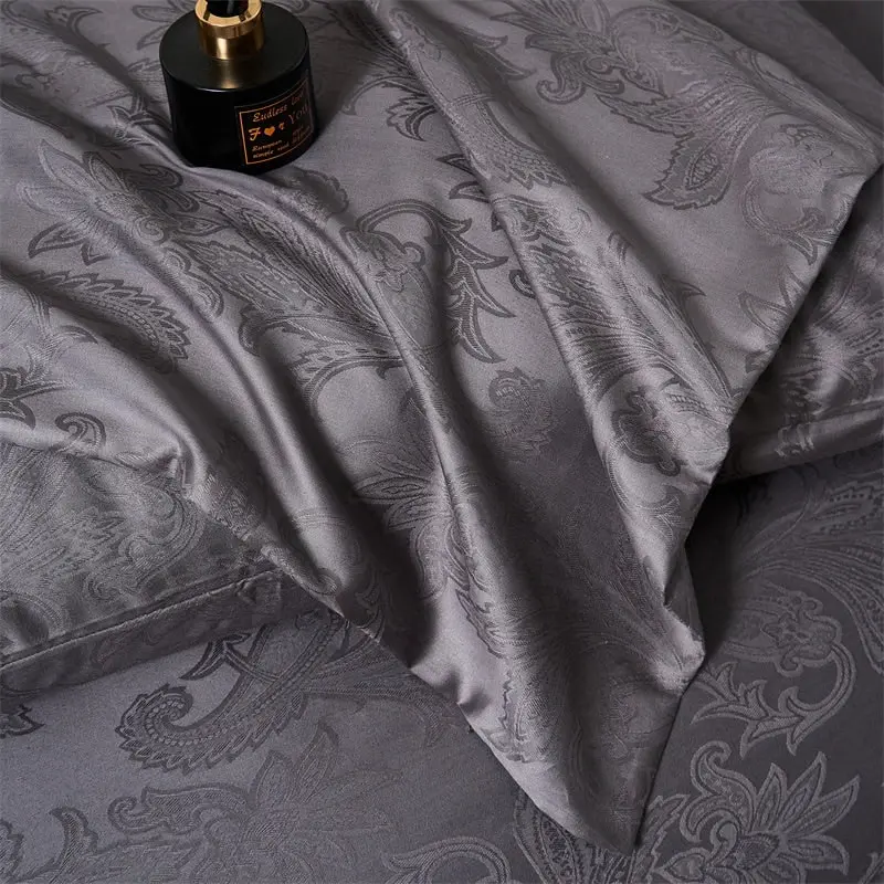 100% Cotton Sateen Jacquard Pattern Quilt Doona Cover Set Dark Grey