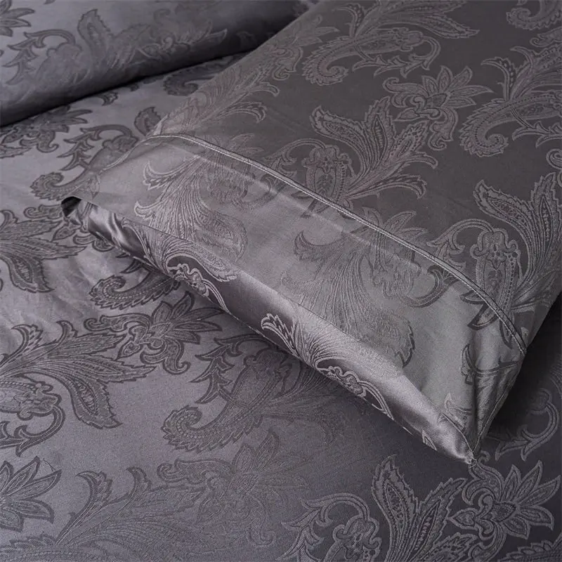 100% Cotton Sateen Jacquard Pattern Quilt Doona Cover Set Dark Grey