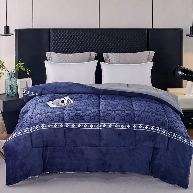 Super Large Extra Warm Winter Sherpa Quilted Blanket 200x300cm Navy