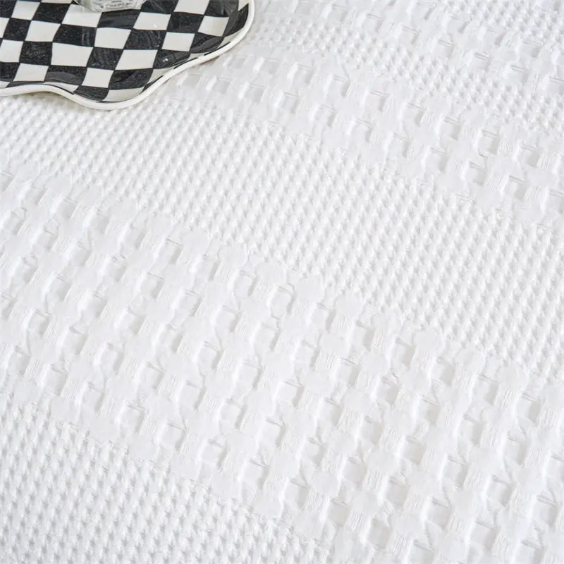 100% Cotton Striped Large Waffle Pattern White Quilt Doona Duvet Cover Set